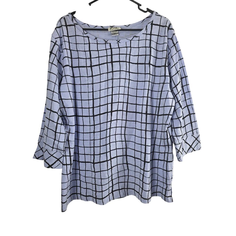 Wild Palms‎ Art Deco Top XXL Womens Plus Size Geometric Blue Black Cotton Artsy